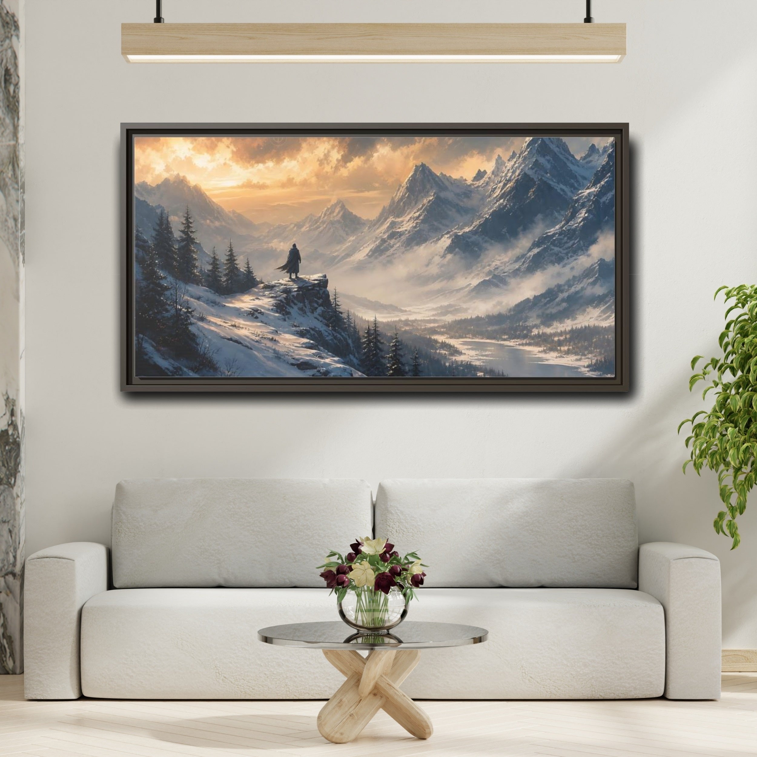 Mockup 2. Nature Snowy Mountains Winter Mountain shown as stretched canvas wall art