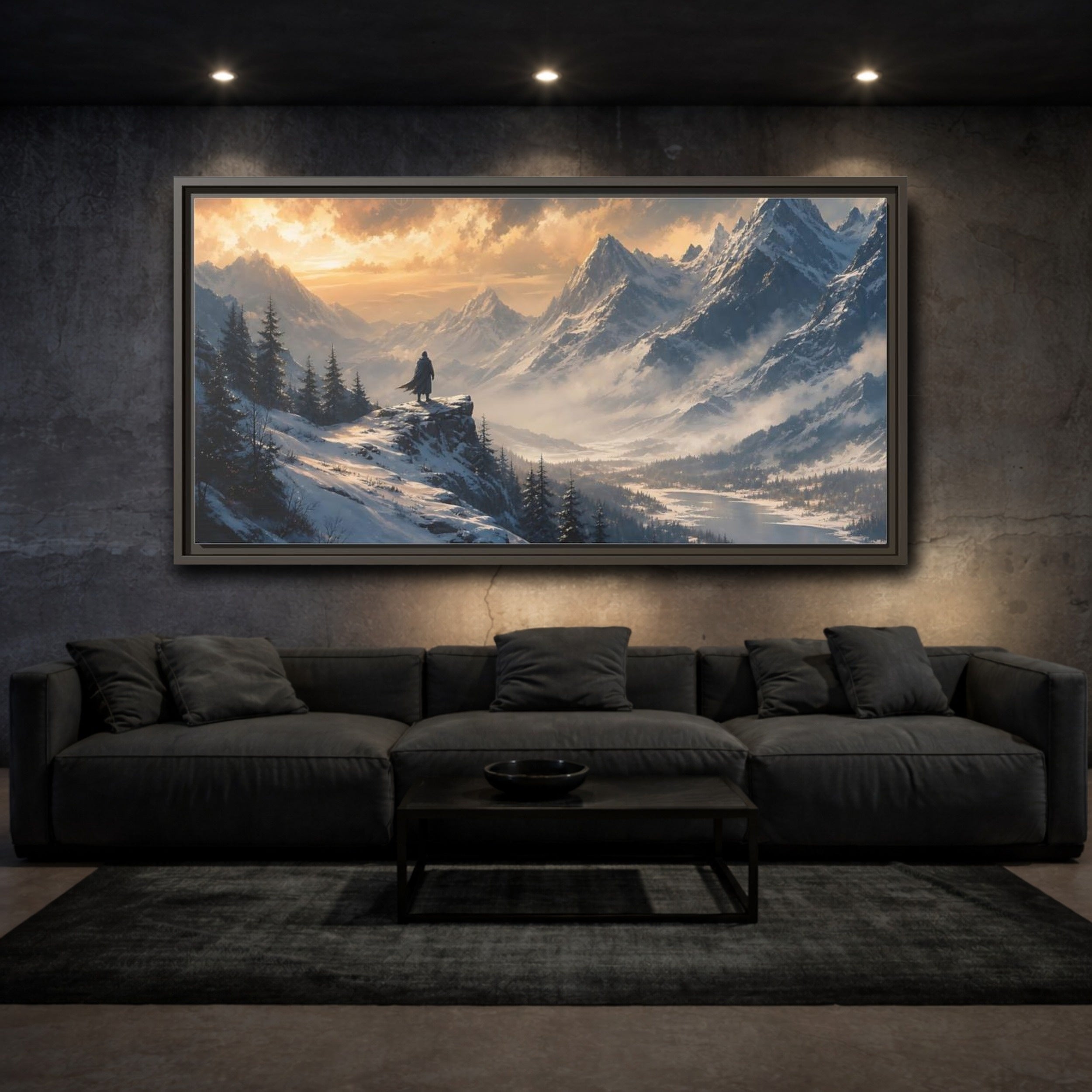 Mockup 3. Nature Snowy Mountains Winter Mountain shown as stretched canvas wall art
