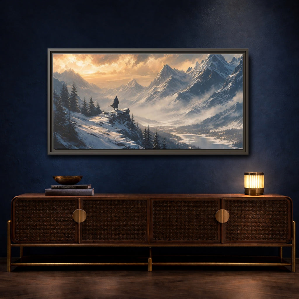 Mockup 4. Nature Snowy Mountains Winter Mountain shown as stretched canvas wall art