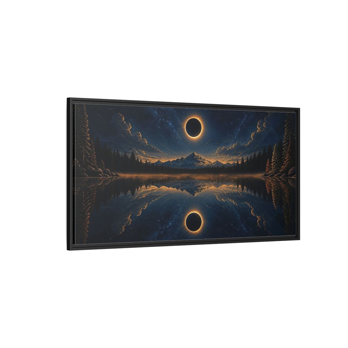 Side Mockup 5. Nature Solar Eclipse Blue Gold Night Sky shown as stretched canvas wall art