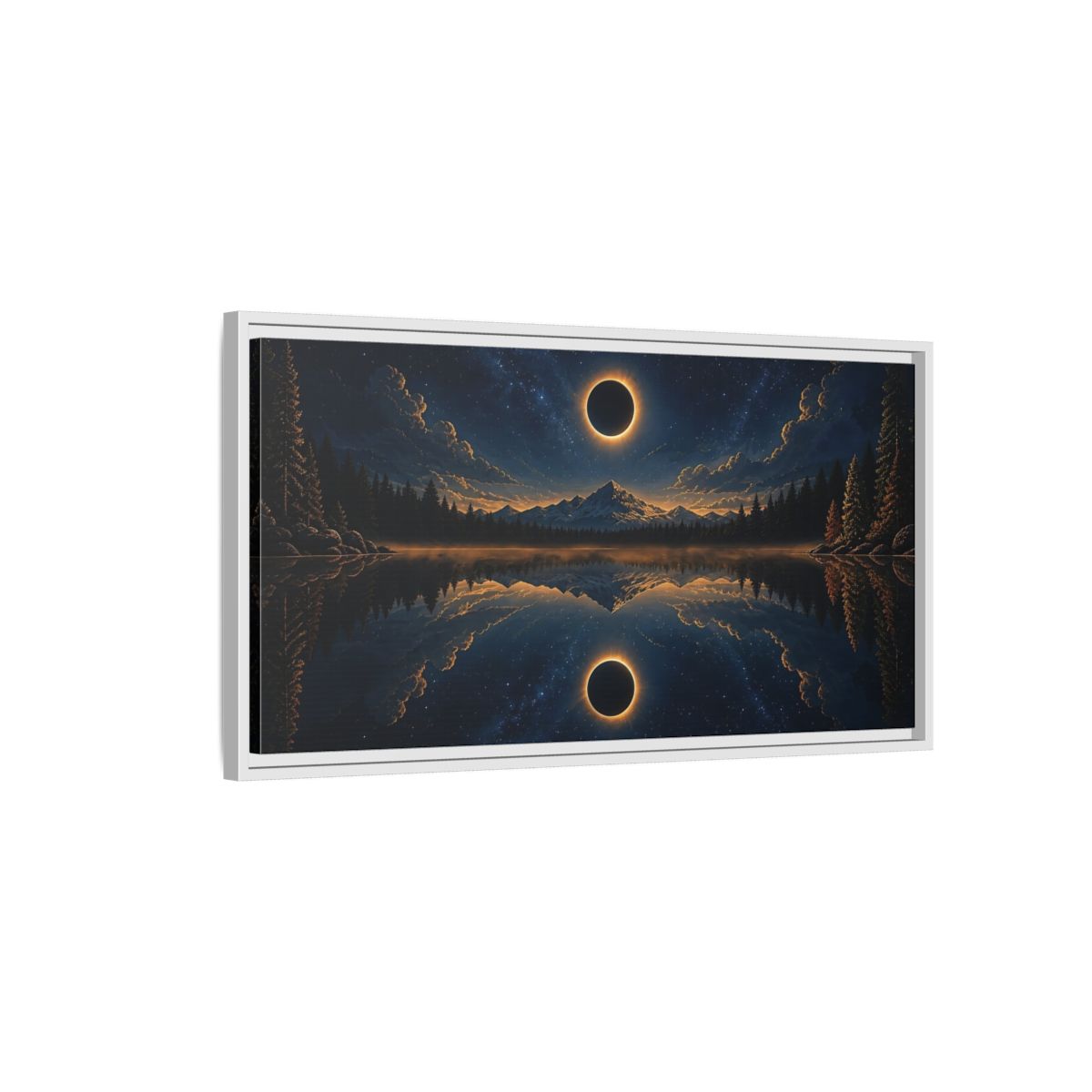 Side Mockup 1. Nature Solar Eclipse Blue Gold Night Sky shown as stretched canvas wall art