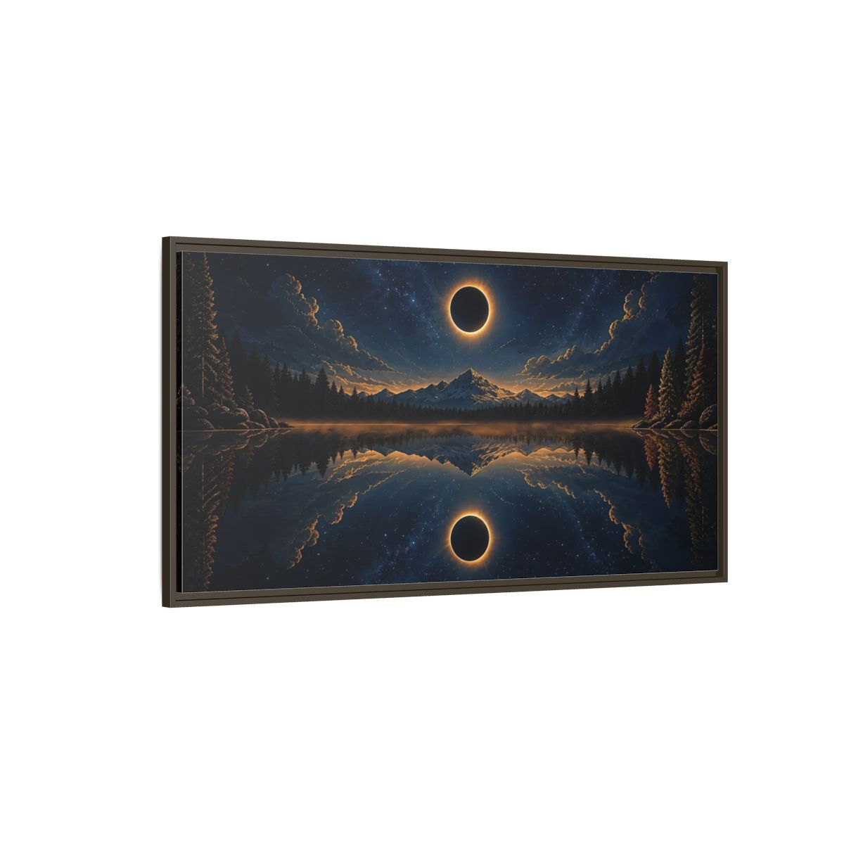 Side Mockup 4. Nature Solar Eclipse Blue Gold Night Sky shown as stretched canvas wall art