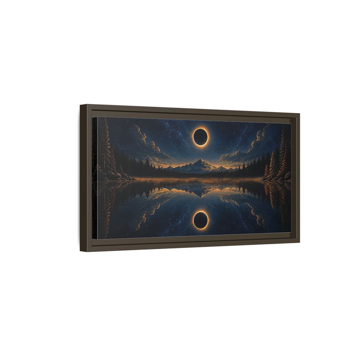 Side Mockup 7. Nature Solar Eclipse Blue Gold Night Sky shown as stretched canvas wall art