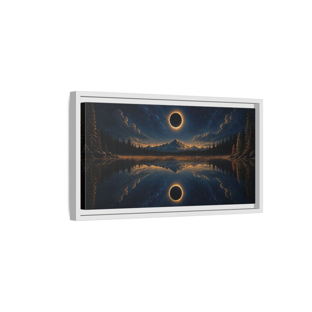 Side Mockup 6. Nature Solar Eclipse Blue Gold Night Sky shown as stretched canvas wall art