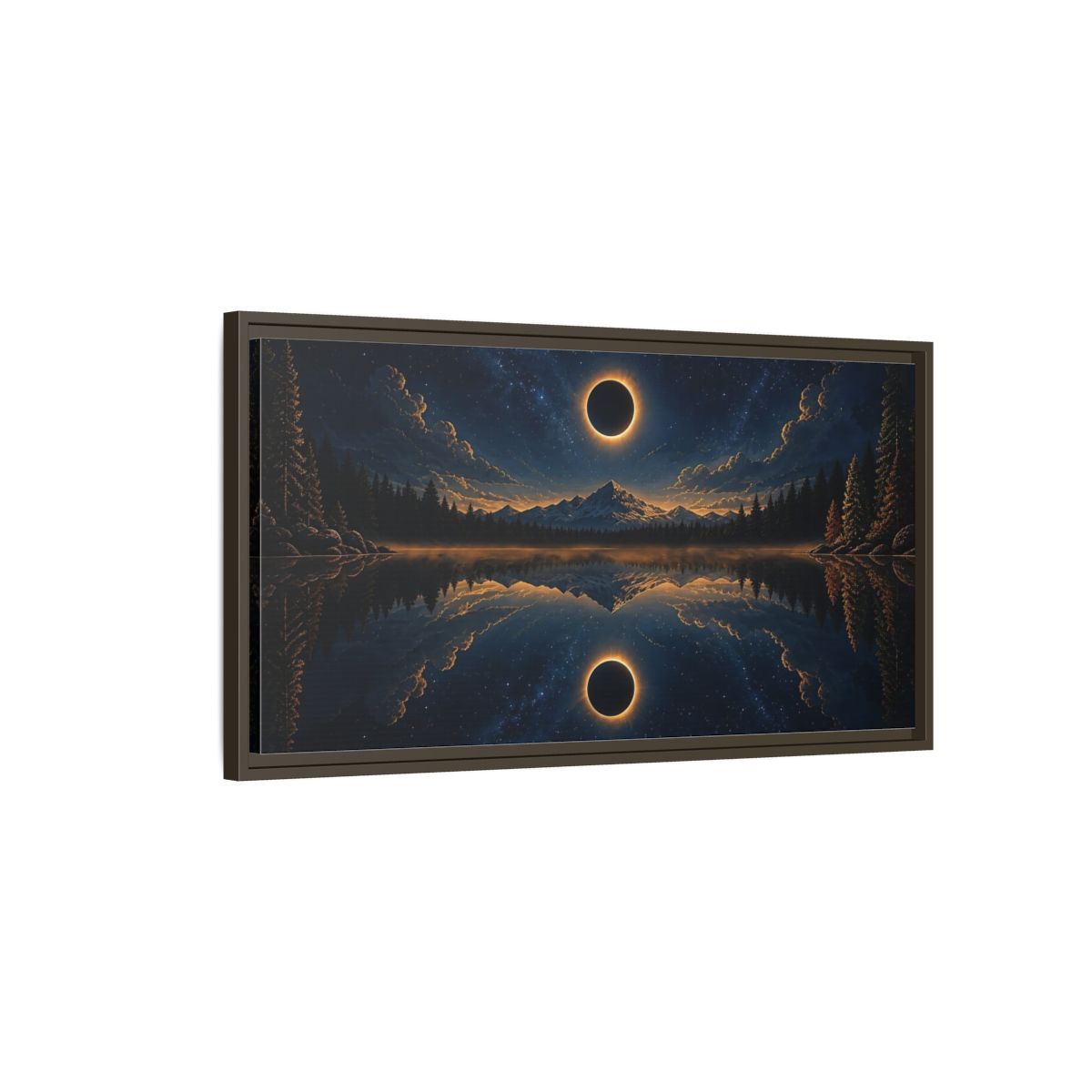 Main Mockup. Nature Solar Eclipse Blue Gold Night Sky shown as stretched canvas wall art