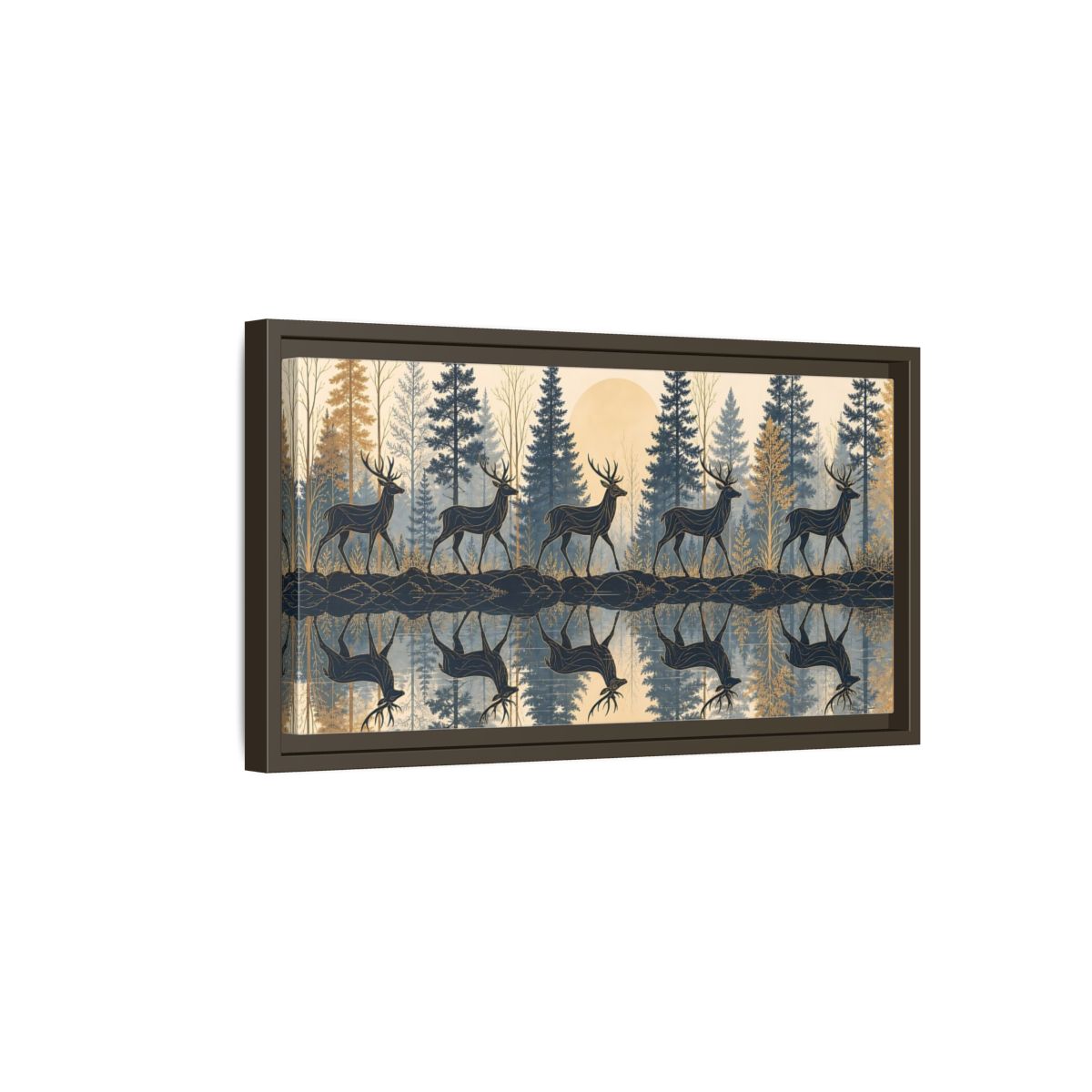 Side Mockup 7. Nature Stags Blue Gold Stags shown as stretched canvas wall art