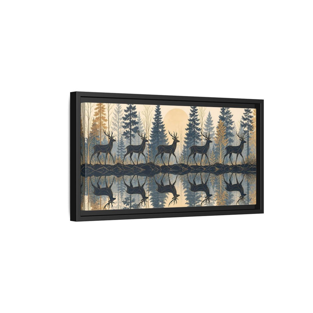 Side Mockup 8. Nature Stags Blue Gold Stags shown as stretched canvas wall art