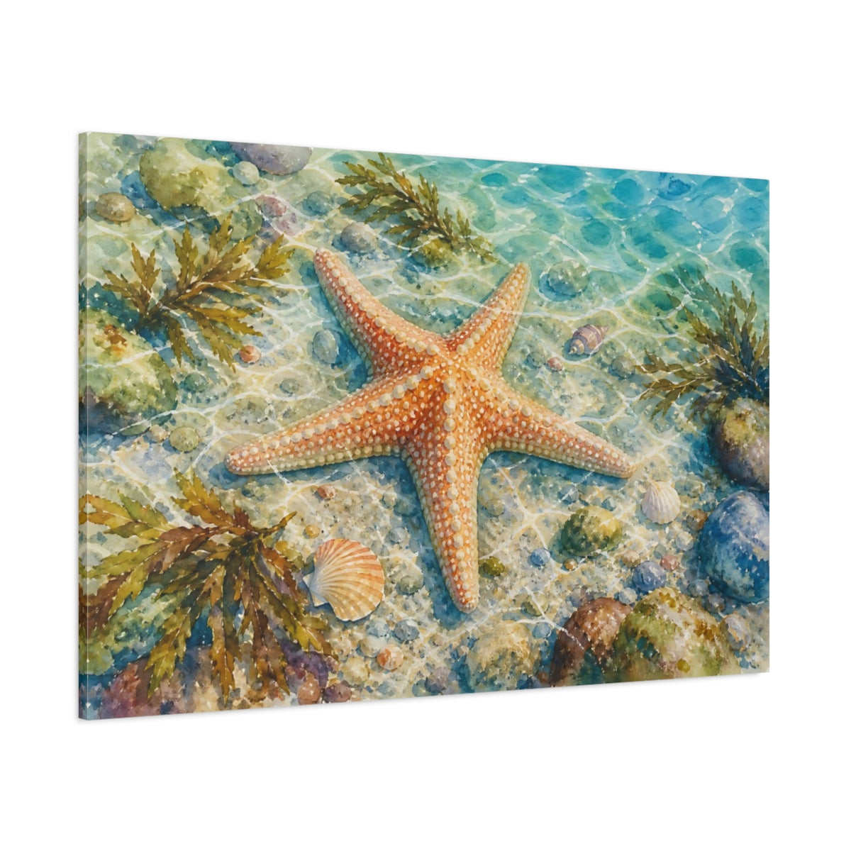 Side Mockup 1. Nature Starfish Orange Starfish shown as stretched canvas wall art