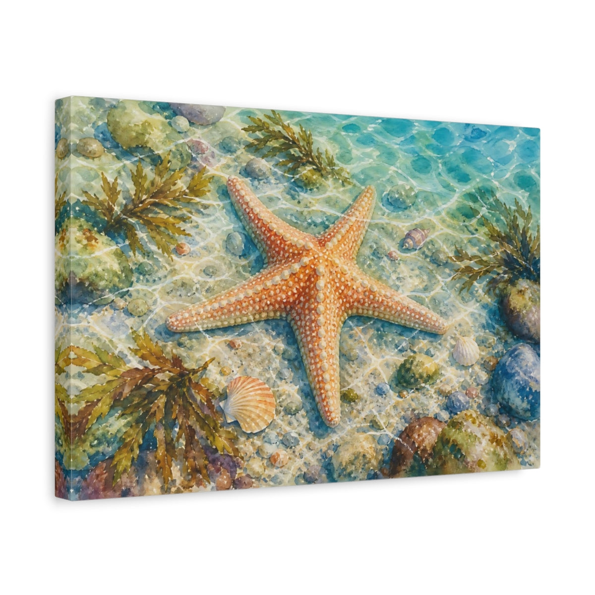 Side Mockup 4. Nature Starfish Orange Starfish shown as stretched canvas wall art