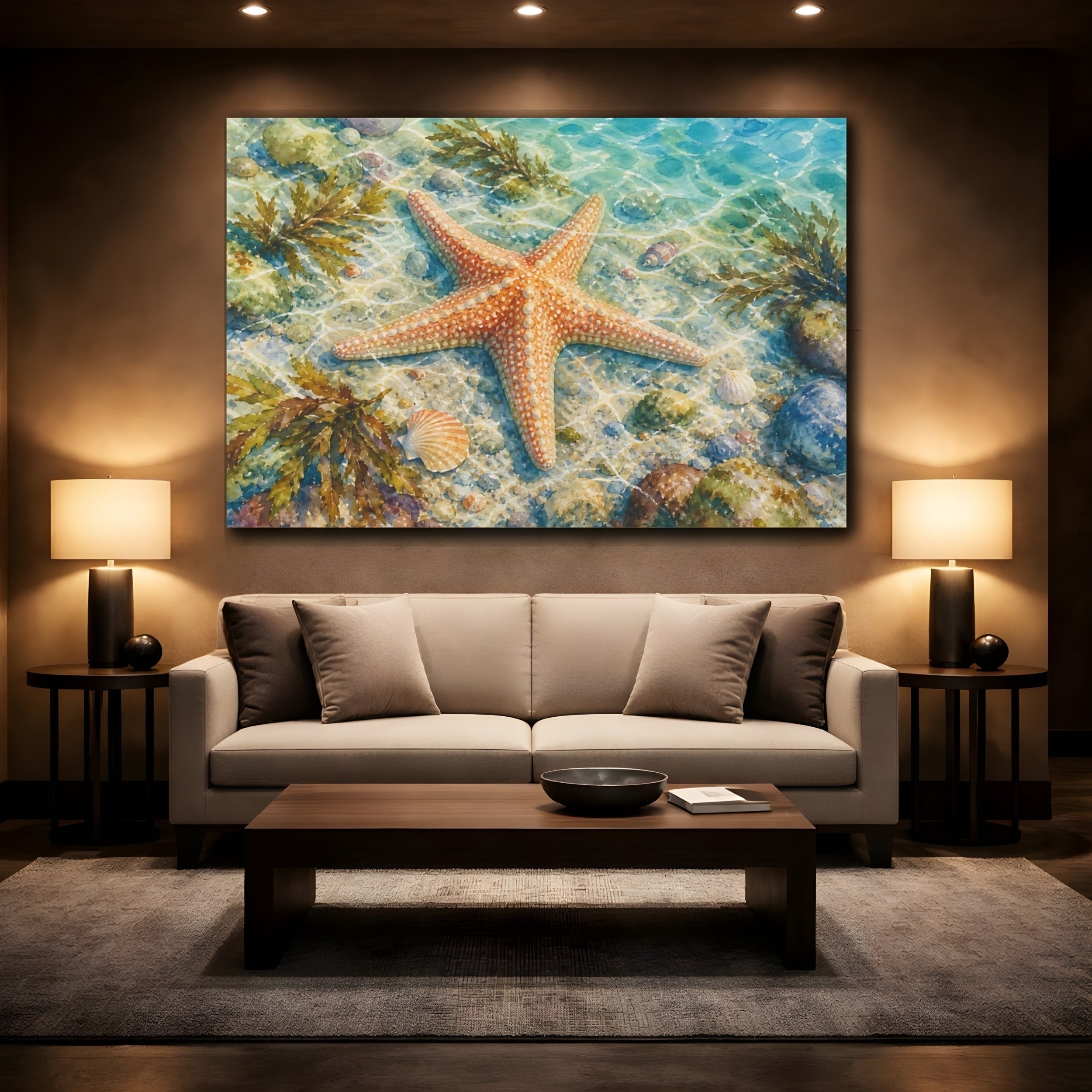 Mockup 2. Nature Starfish Orange Starfish shown as stretched canvas wall art