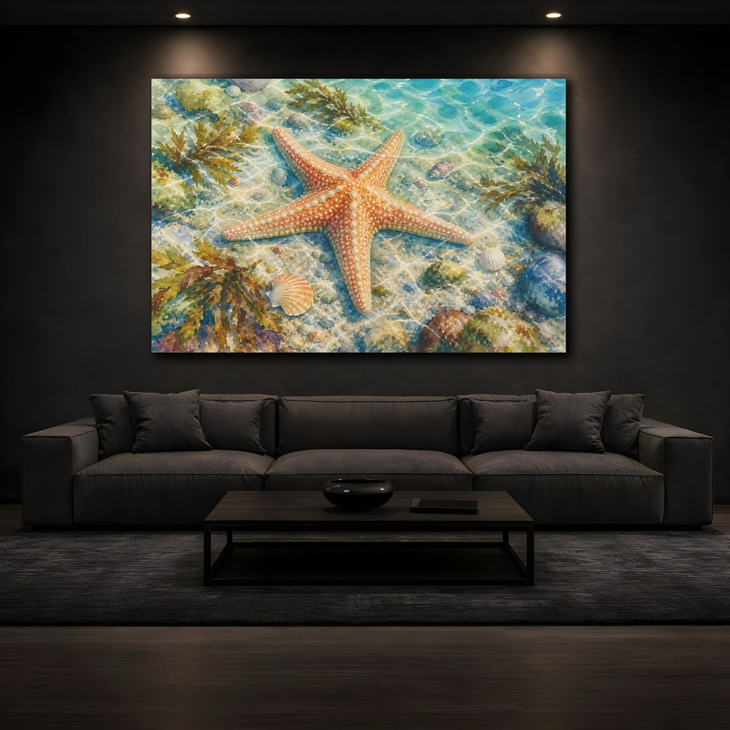 Mockup 3. Nature Starfish Orange Starfish shown as stretched canvas wall art