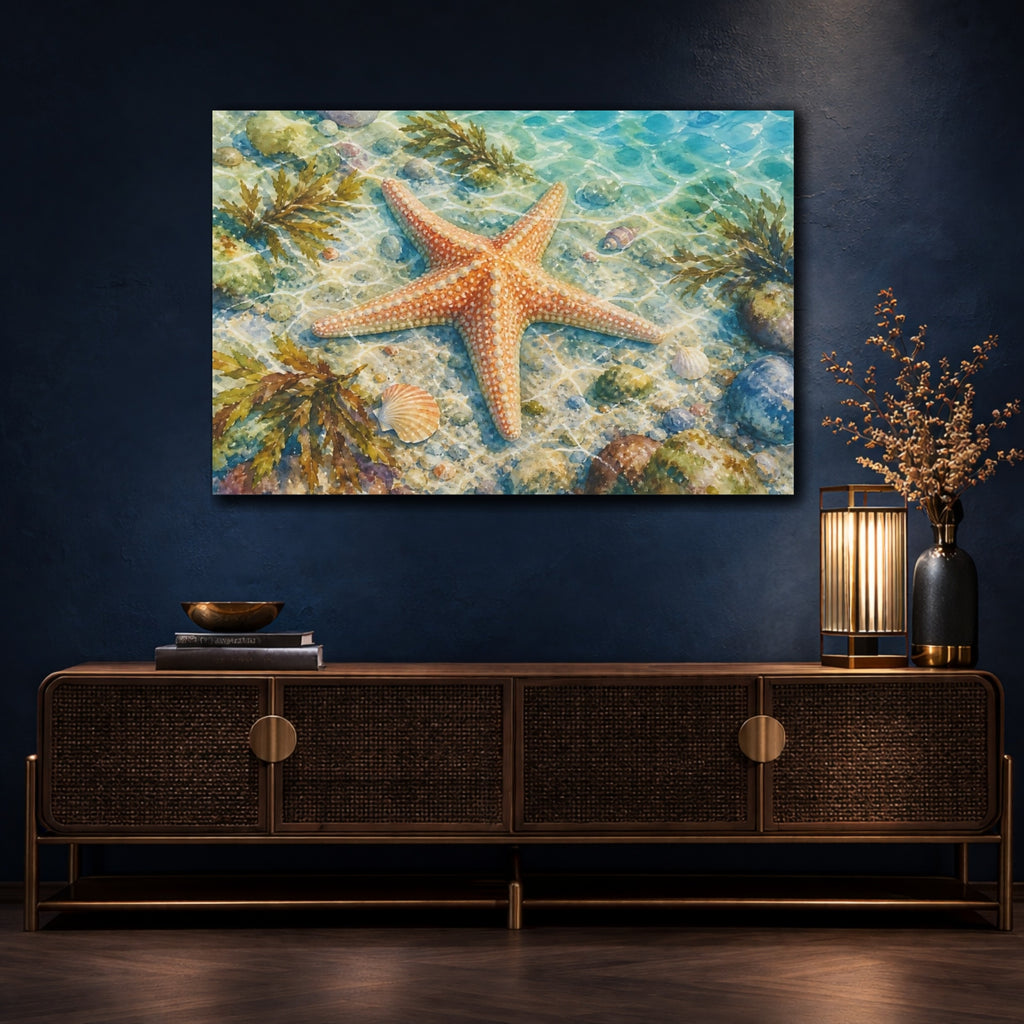 Mockup 4. Nature Starfish Orange Starfish shown as stretched canvas wall art