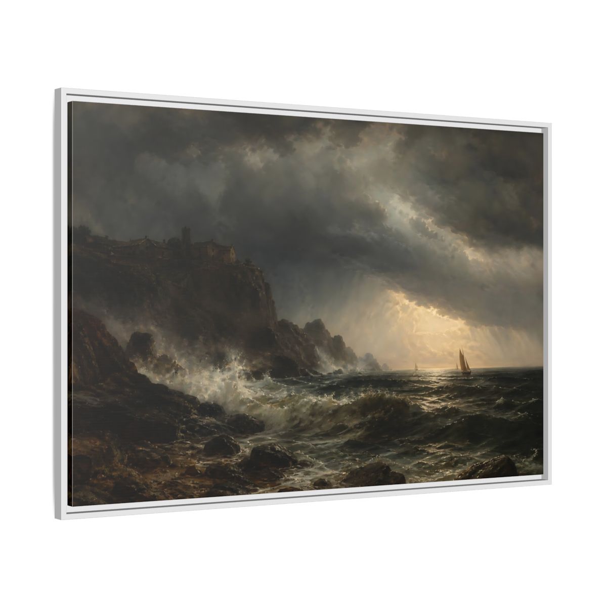 Side Mockup 7. Nature Stormy Sea Dramatic Seascape shown as stretched canvas wall art