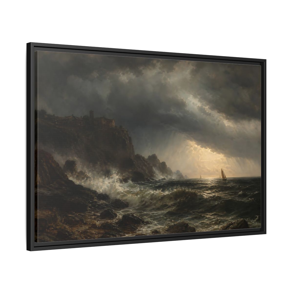 Side Mockup 13. Nature Stormy Sea Dramatic Seascape shown as stretched canvas wall art