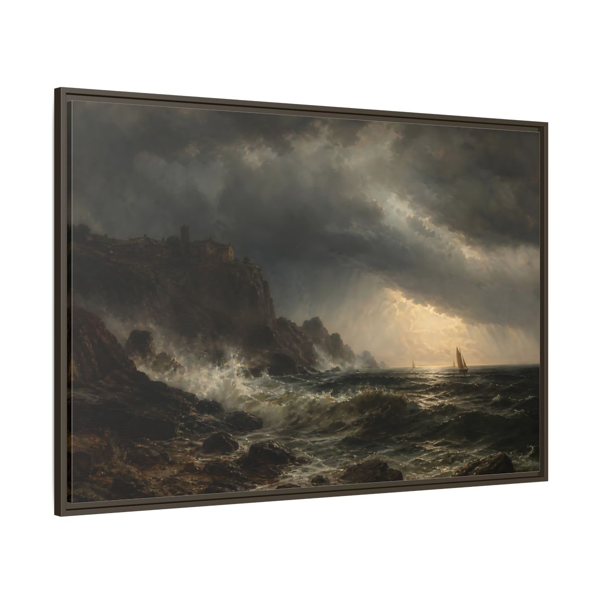 Side Mockup 8. Nature Stormy Sea Dramatic Seascape shown as stretched canvas wall art