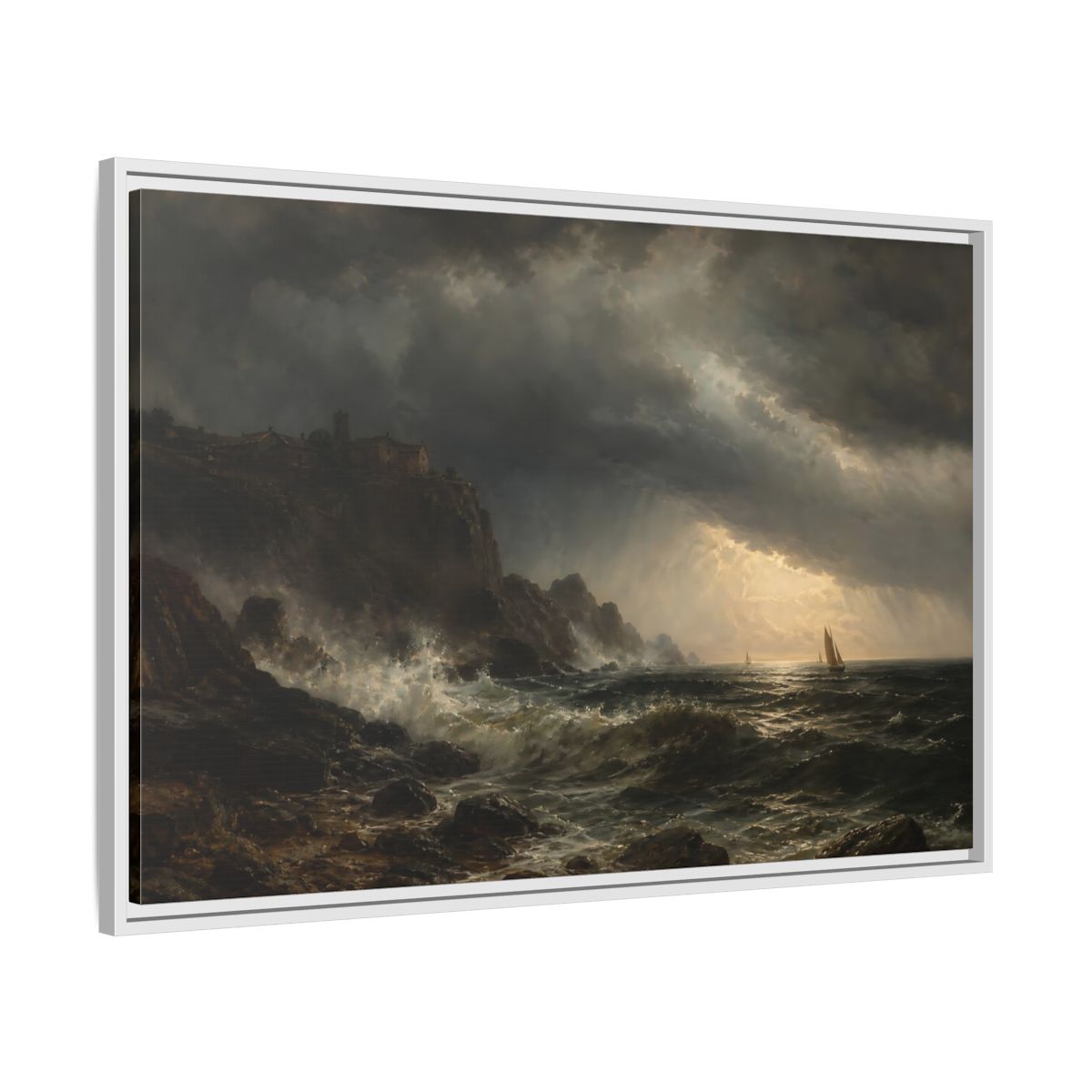Side Mockup 9. Nature Stormy Sea Dramatic Seascape shown as stretched canvas wall art