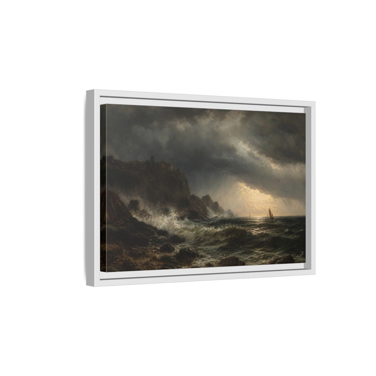 Side Mockup 4. Nature Stormy Sea Dramatic Seascape shown as stretched canvas wall art