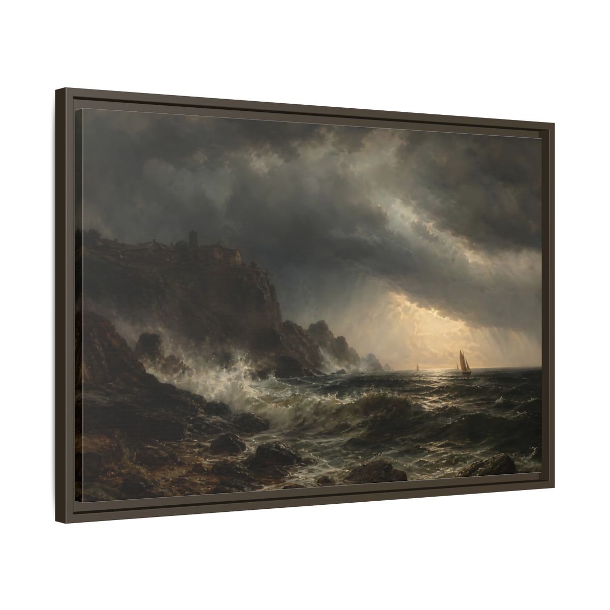 Side Mockup 11. Nature Stormy Sea Dramatic Seascape shown as stretched canvas wall art