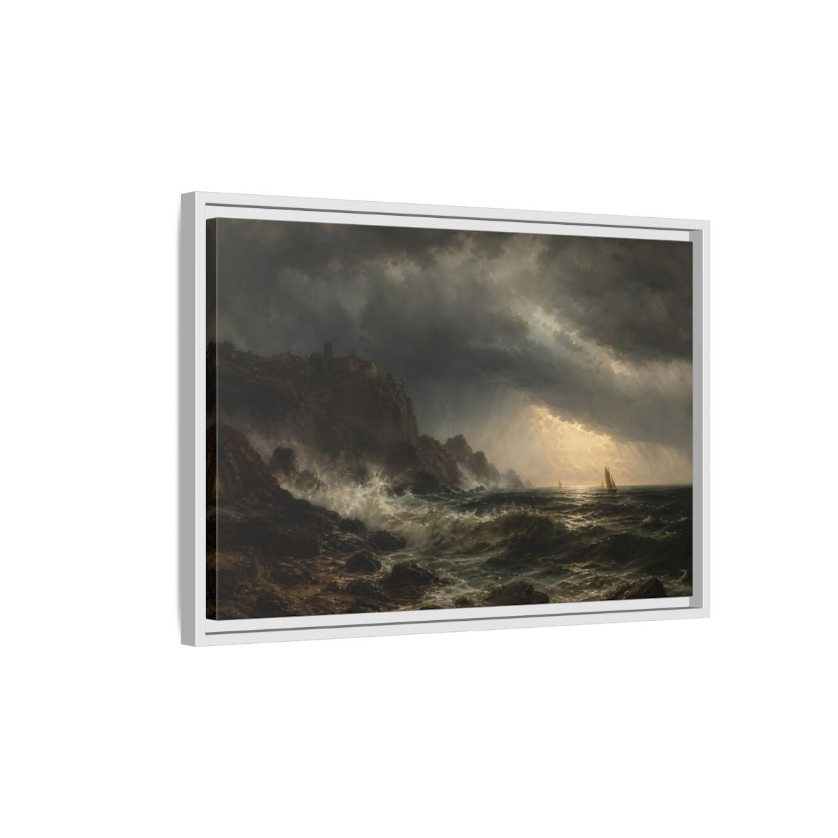 Side Mockup 1. Nature Stormy Sea Dramatic Seascape shown as stretched canvas wall art