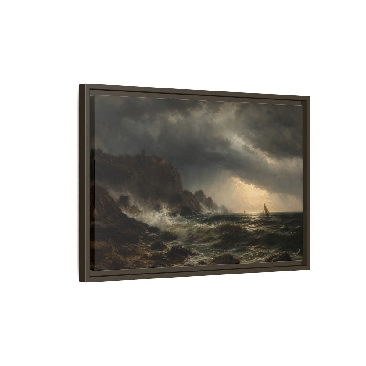 Side Mockup 2. Nature Stormy Sea Dramatic Seascape shown as stretched canvas wall art
