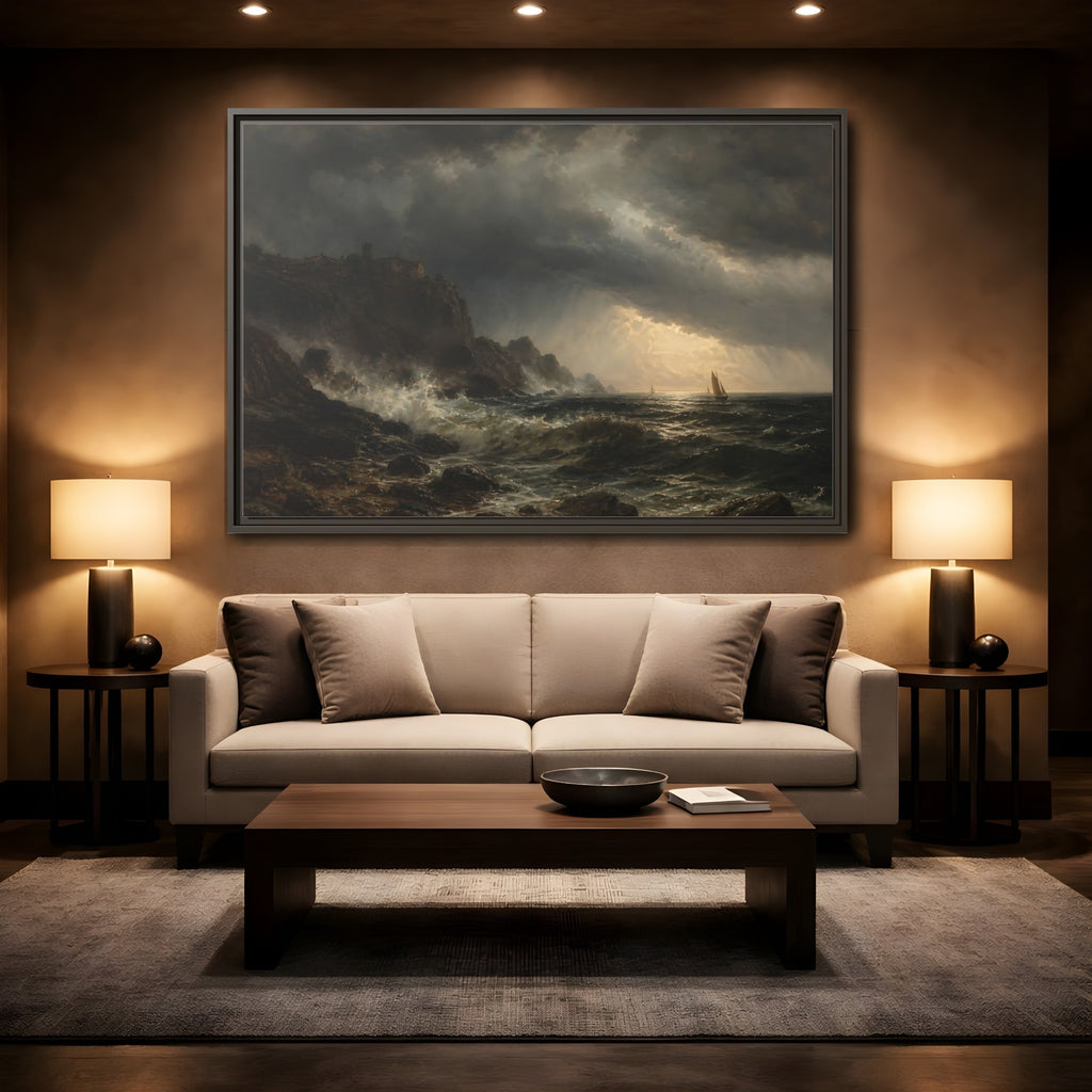 Mockup 2. Nature Stormy Sea Dramatic Seascape shown as stretched canvas wall art