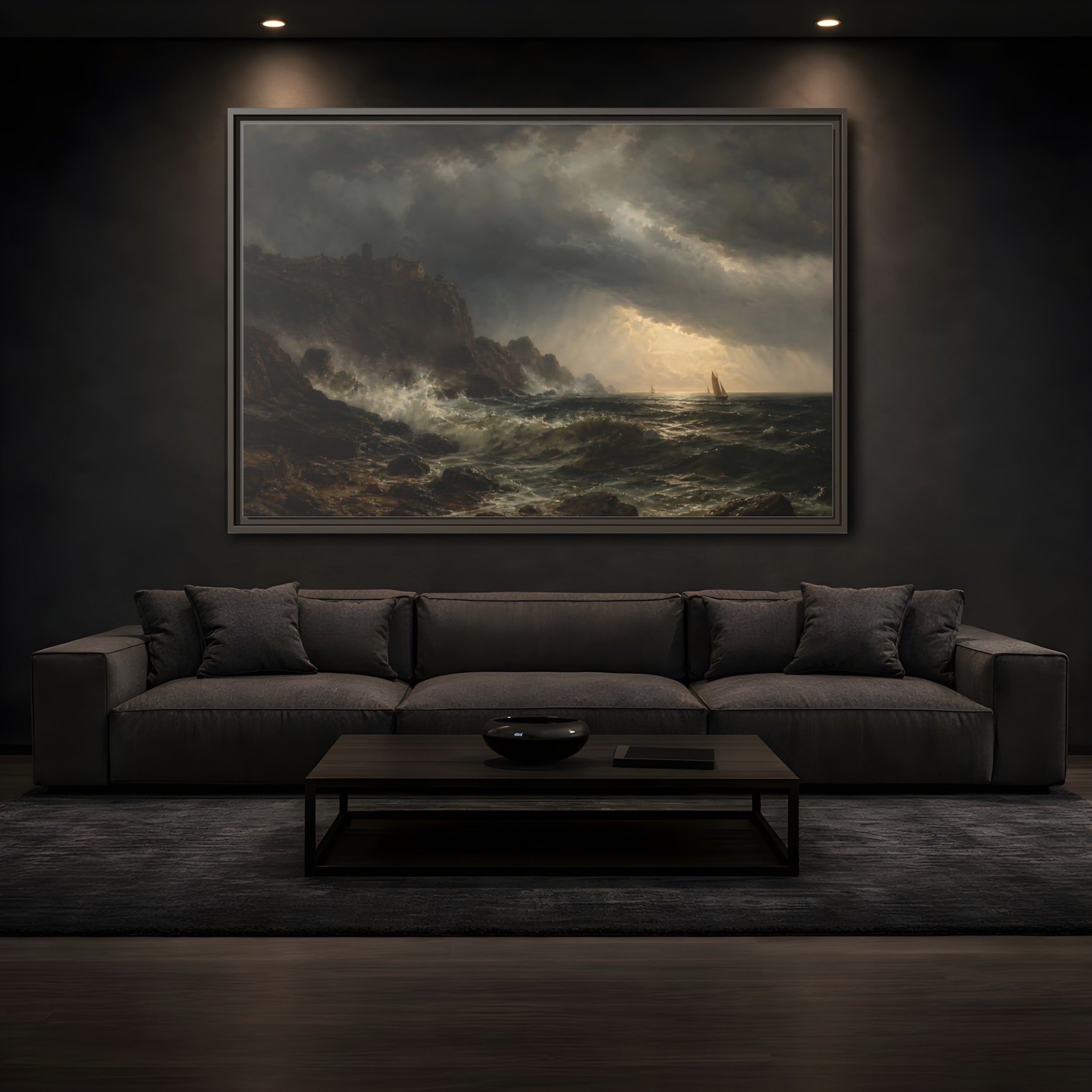 Mockup 3. Nature Stormy Sea Dramatic Seascape shown as stretched canvas wall art