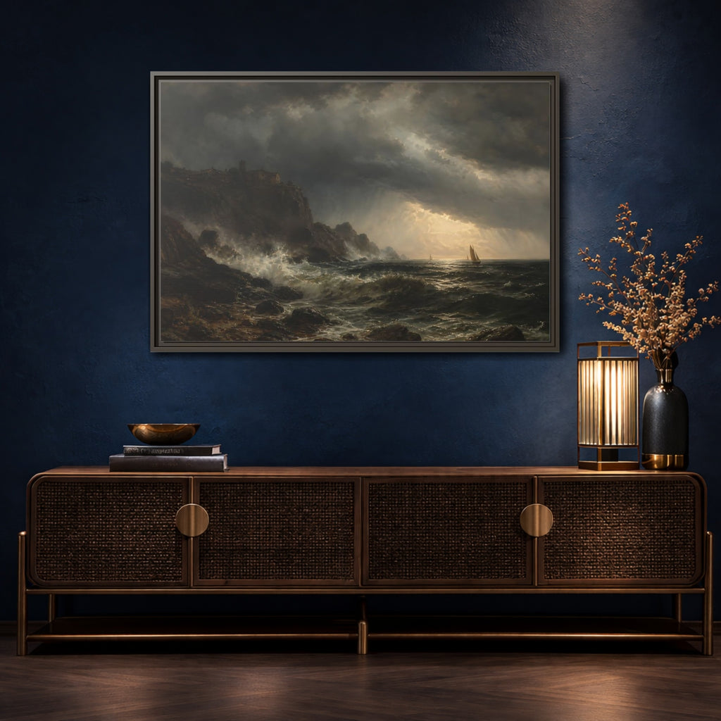 Mockup 4. Nature Stormy Sea Dramatic Seascape shown as stretched canvas wall art