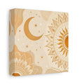 Side Mockup 2. Nature Sun Moon Orange Beige Art shown as stretched canvas wall art
