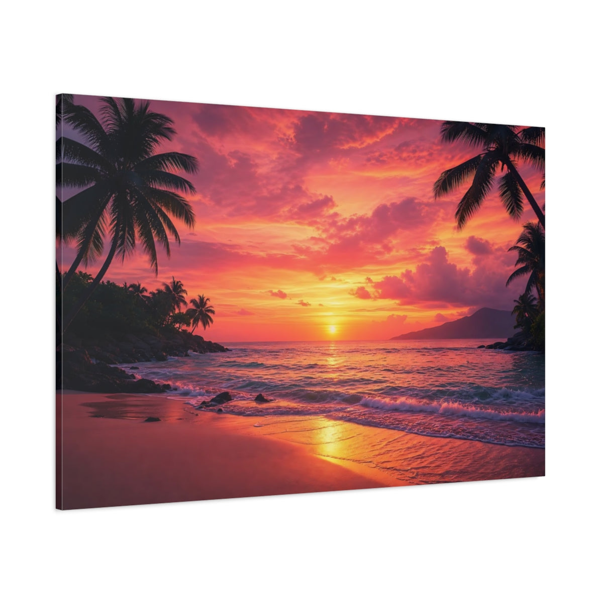Side Mockup 1. Nature Sunset Beach Tropical Sunset shown as canvas print