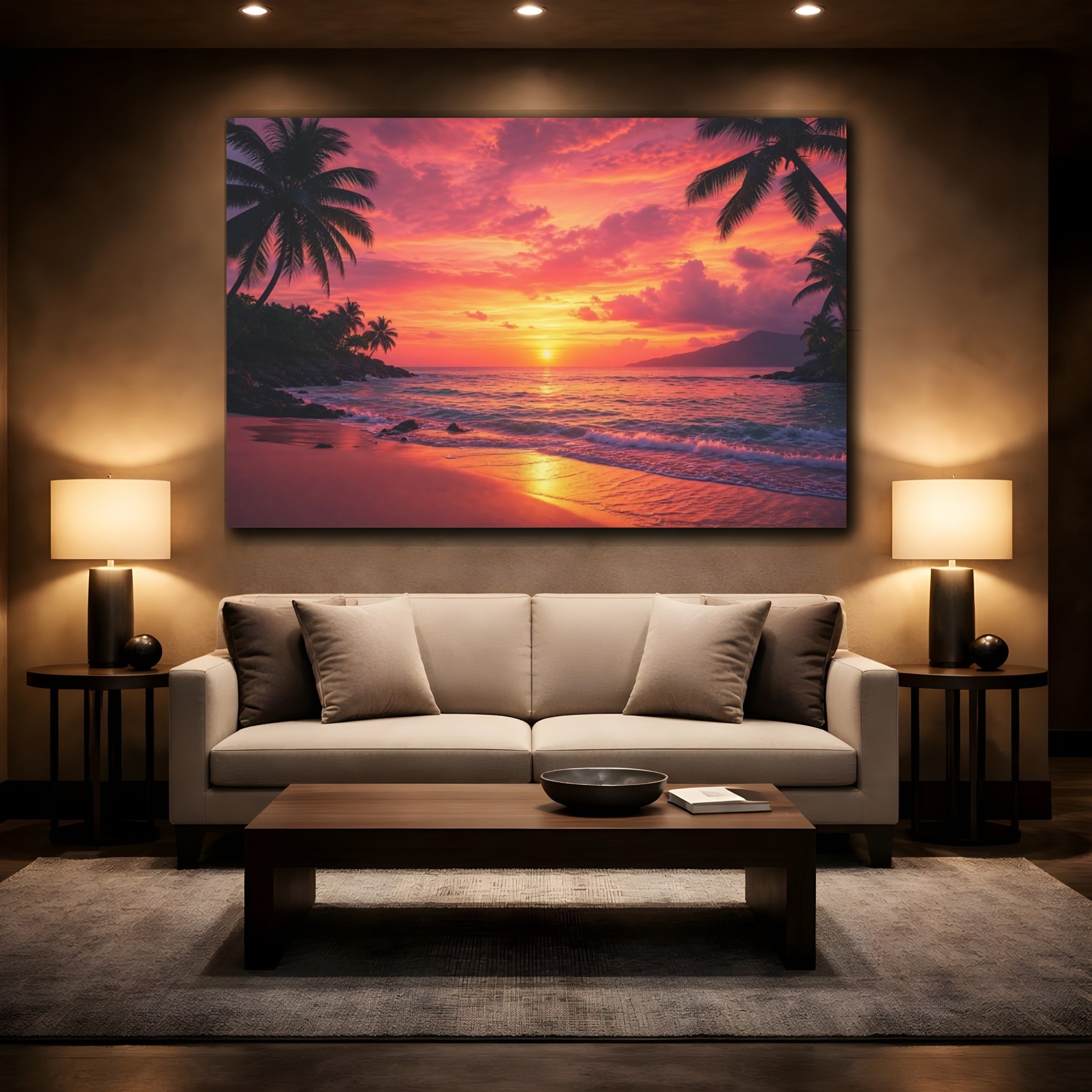 Mockup 2. Nature Sunset Beach Tropical Sunset shown as canvas print