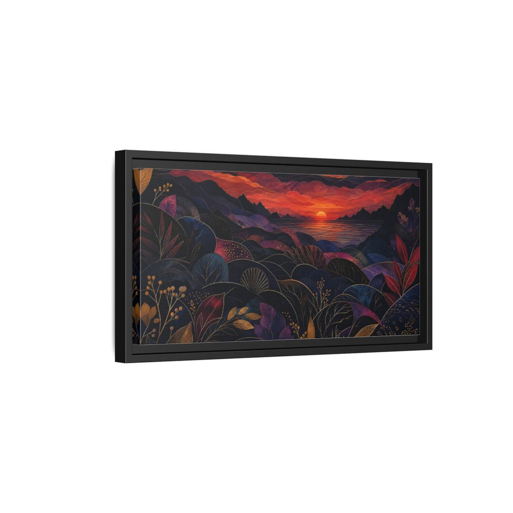 Side Mockup 8. Nature Sunset Landscape Navy Gold Sunset shown as stretched canvas wall art