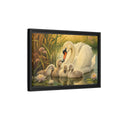 Side Mockup 6. Nature Swan Family White Swans Pond shown as stretched canvas wall art