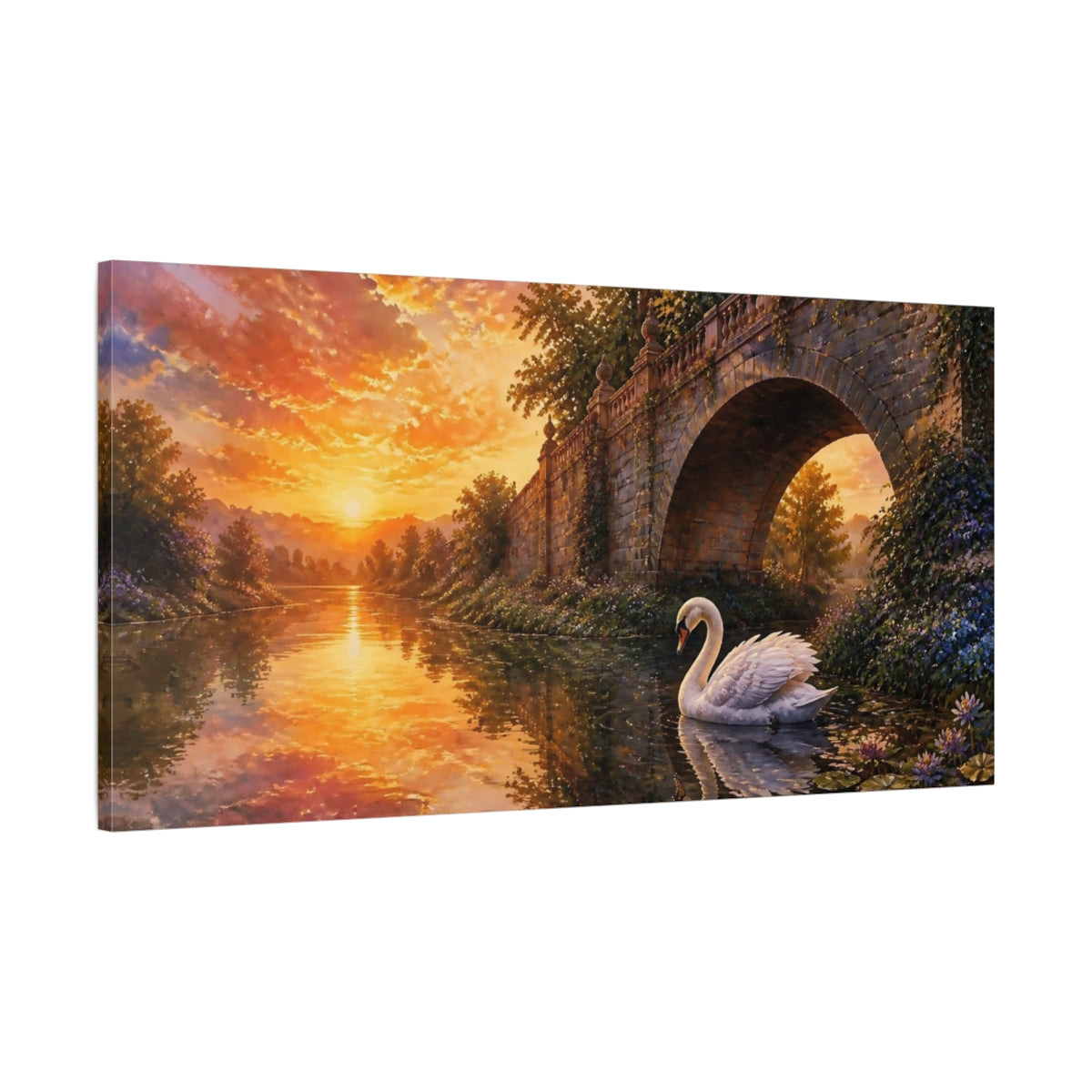 Main Mockup. Nature Swan Sunset Swan shown as stretched canvas wall art