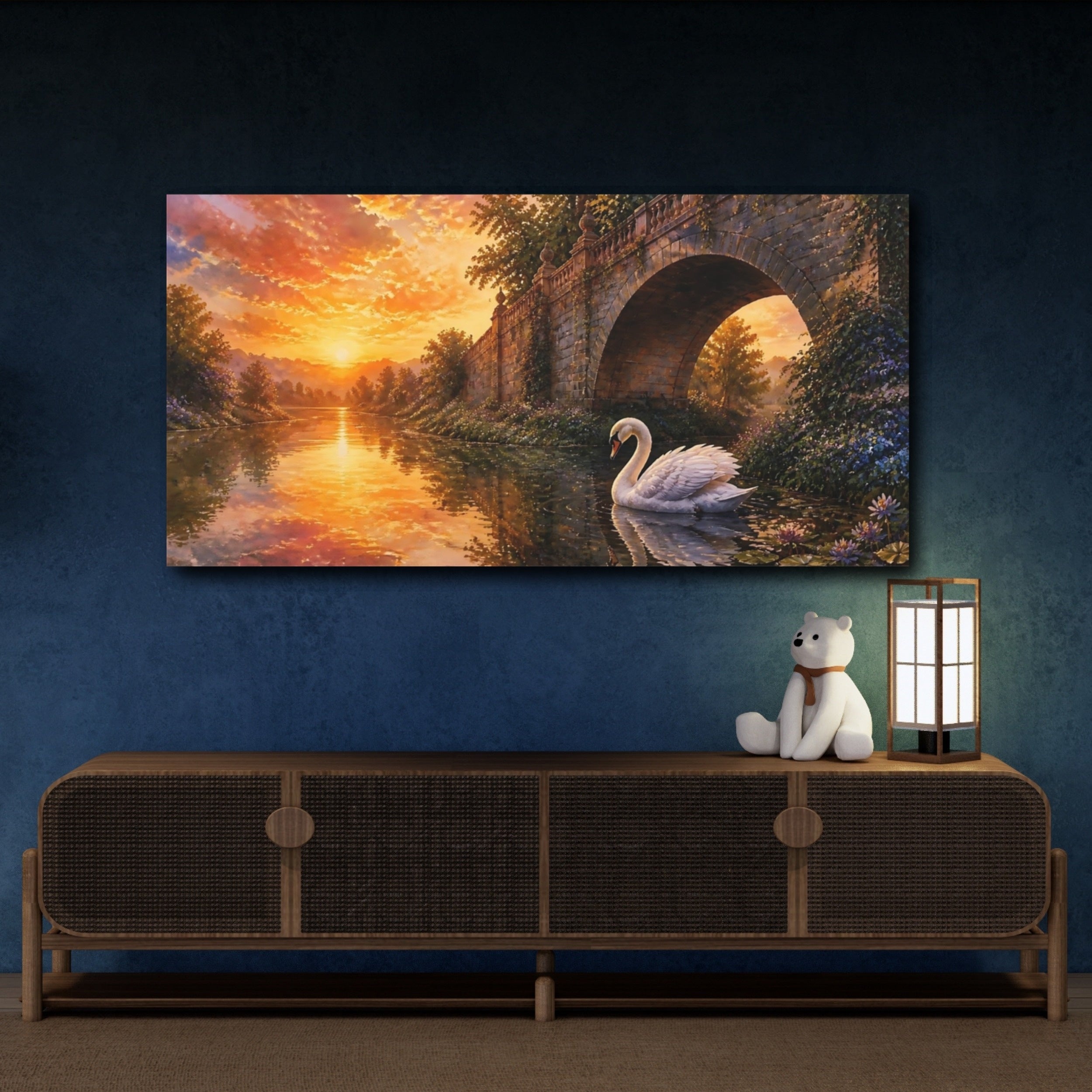 Mockup 4. Nature Swan Sunset Swan shown as stretched canvas wall art