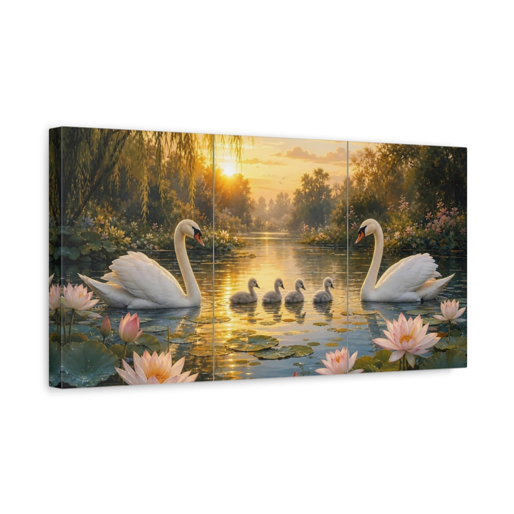 Side Mockup 3. Nature Swans Golden Sunset Swans shown as stretched canvas wall art