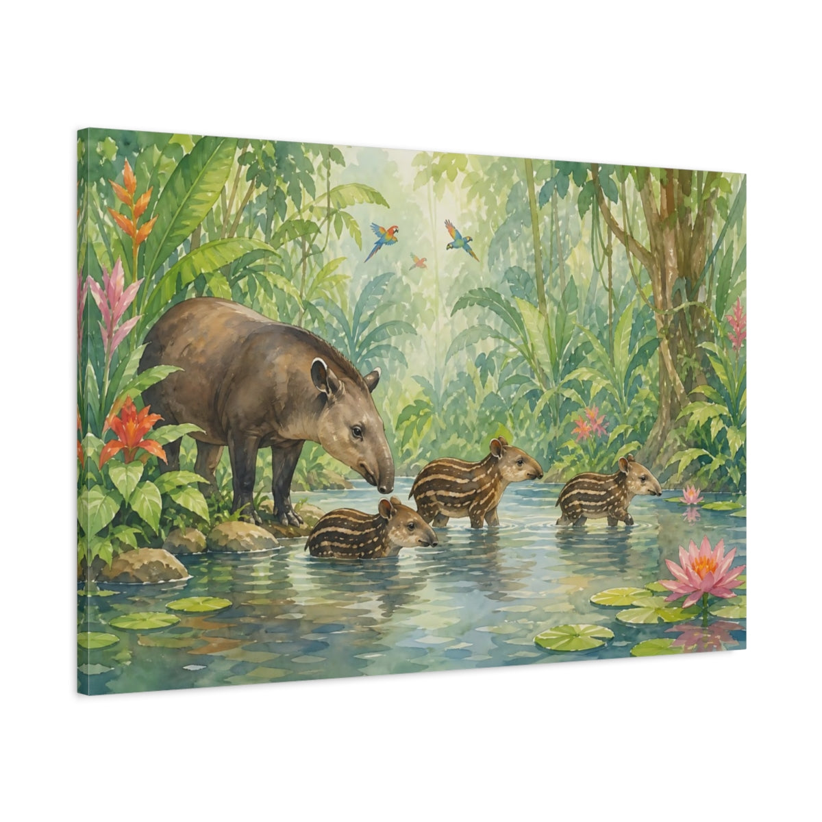 Main Mockup. Nature Tapirs Green Jungle Tapir shown as stretched canvas wall art