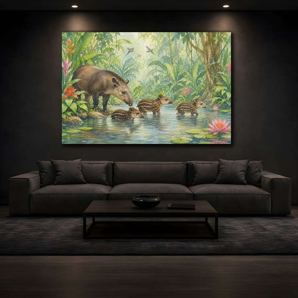 Mockup 3. Nature Tapirs Green Jungle Tapir shown as stretched canvas wall art