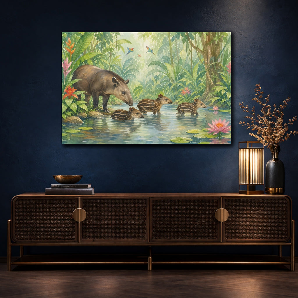 Mockup 4. Nature Tapirs Green Jungle Tapir shown as stretched canvas wall art