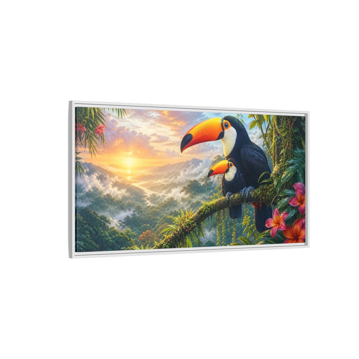 Side Mockup 3. Nature Toucans Tropical Toucans shown as stretched canvas wall art