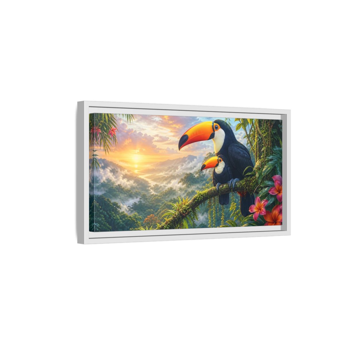 Side Mockup 6. Nature Toucans Tropical Toucans shown as stretched canvas wall art