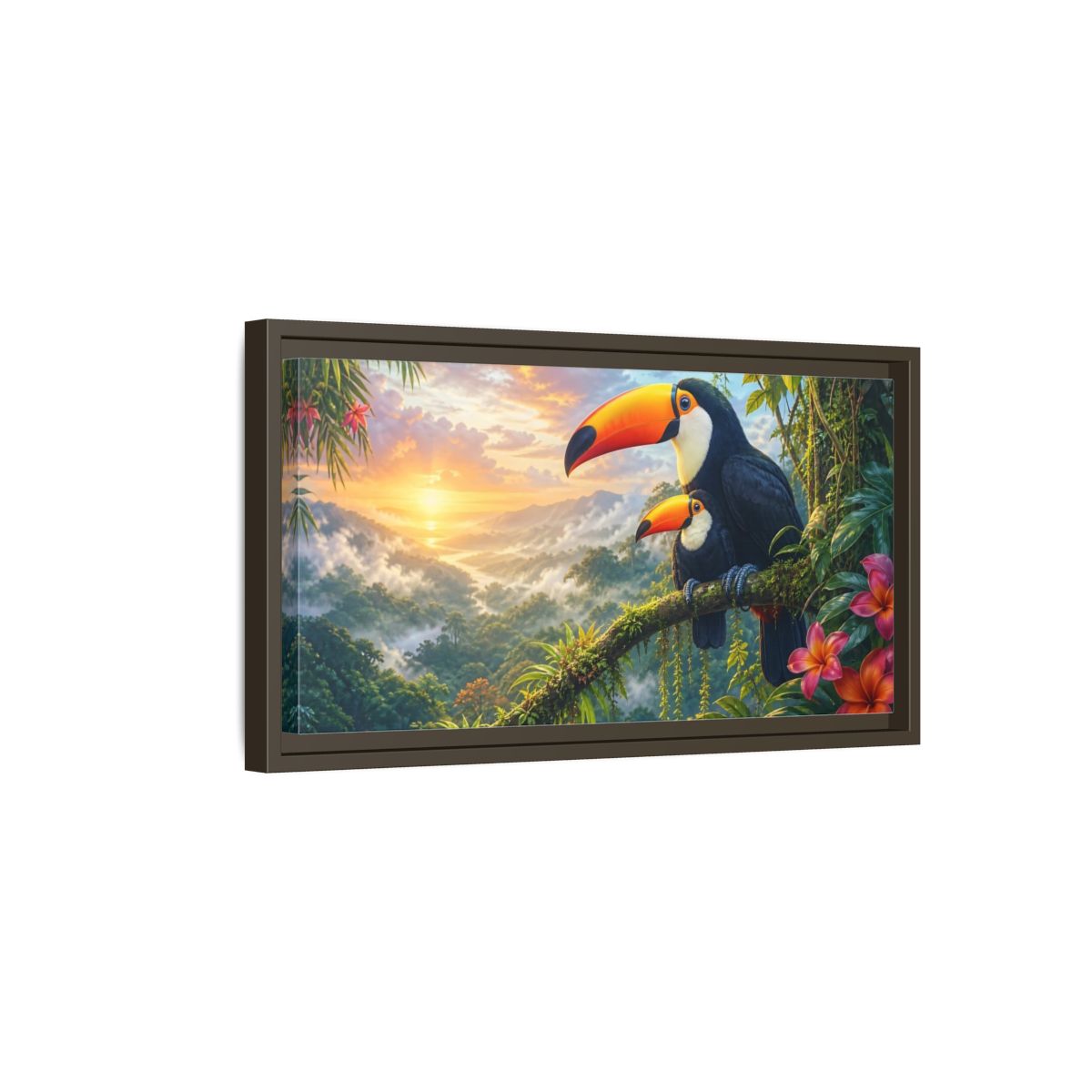 Side Mockup 7. Nature Toucans Tropical Toucans shown as stretched canvas wall art