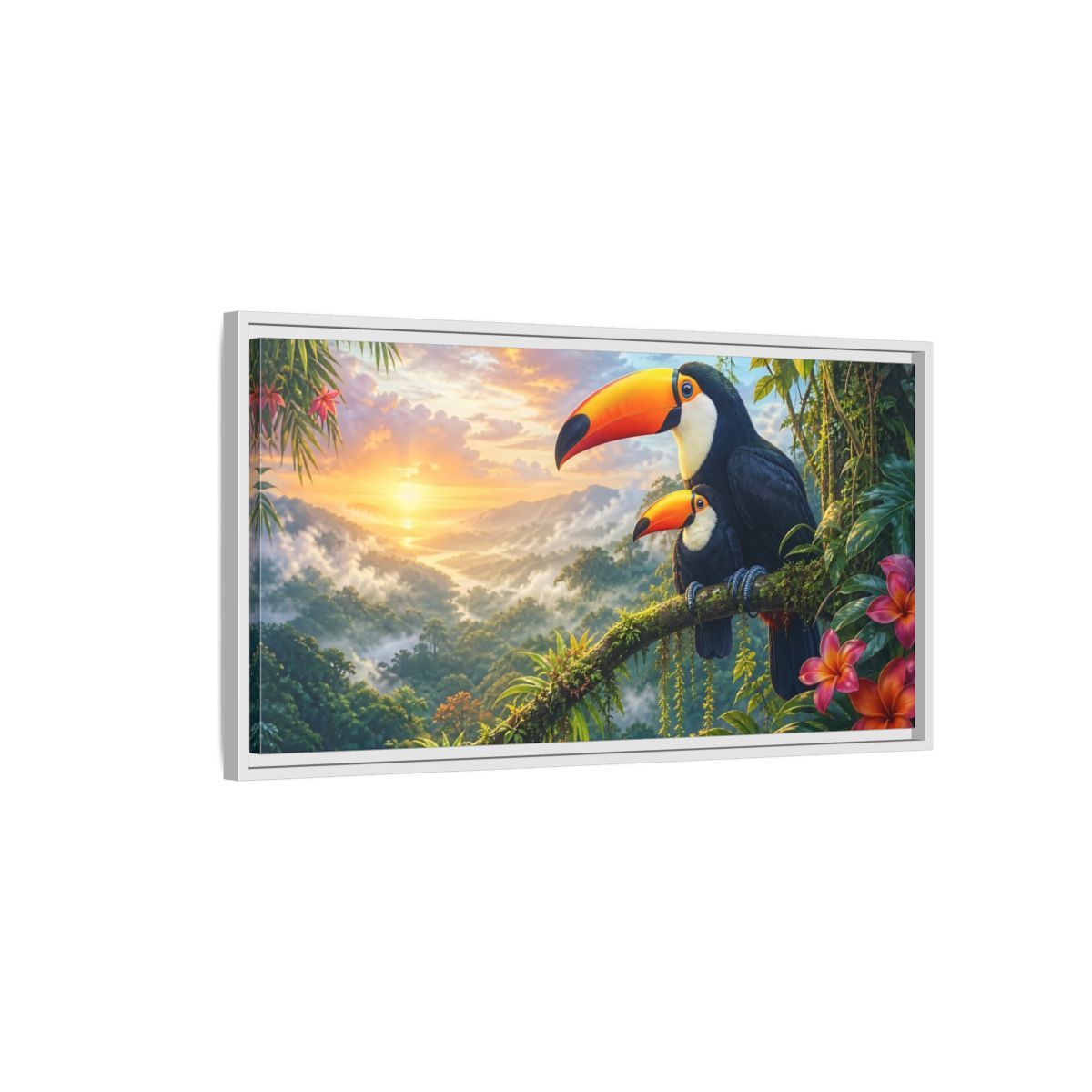 Side Mockup 1. Nature Toucans Tropical Toucans shown as stretched canvas wall art