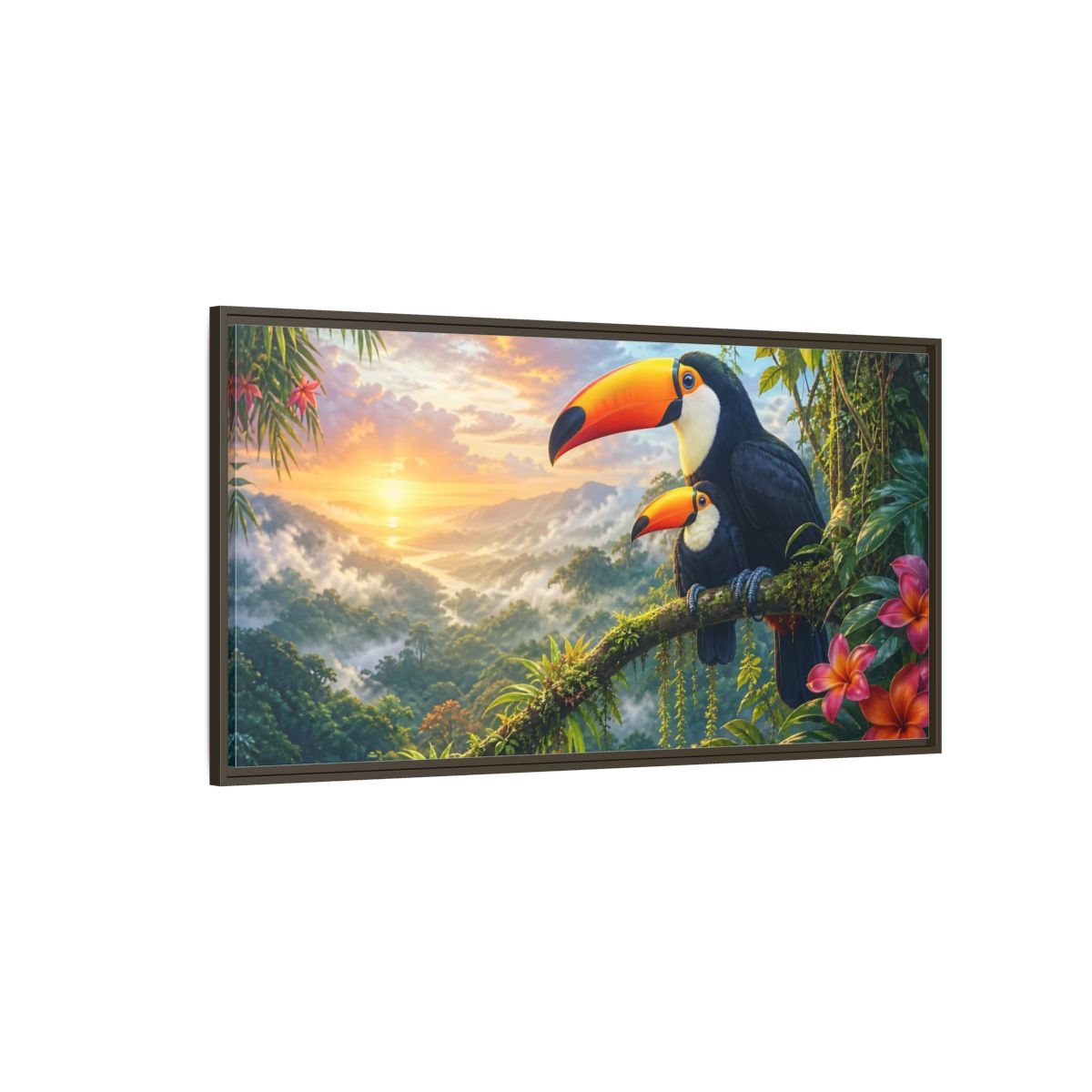 Side Mockup 4. Nature Toucans Tropical Toucans shown as stretched canvas wall art