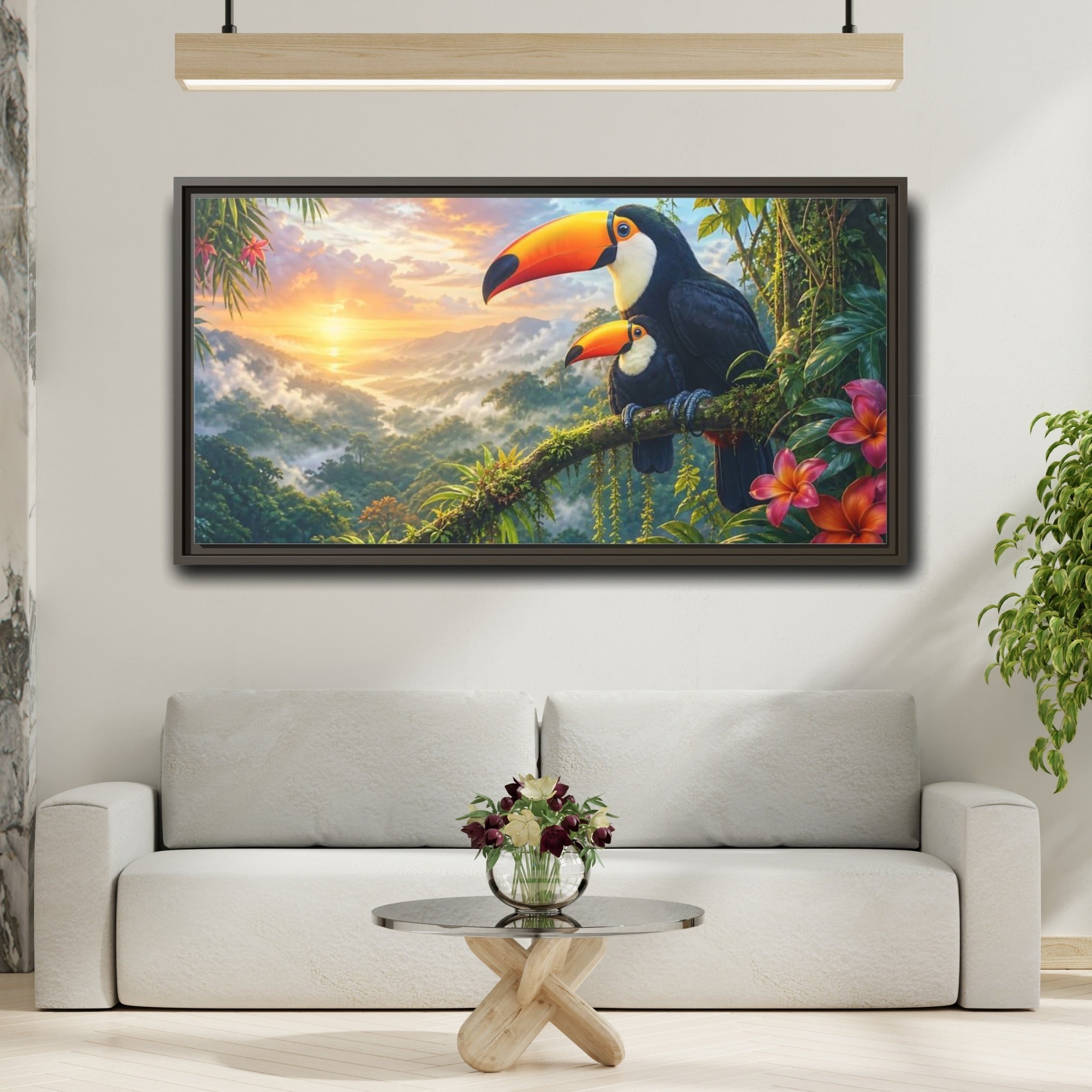 Mockup 2. Nature Toucans Tropical Toucans shown as stretched canvas wall art