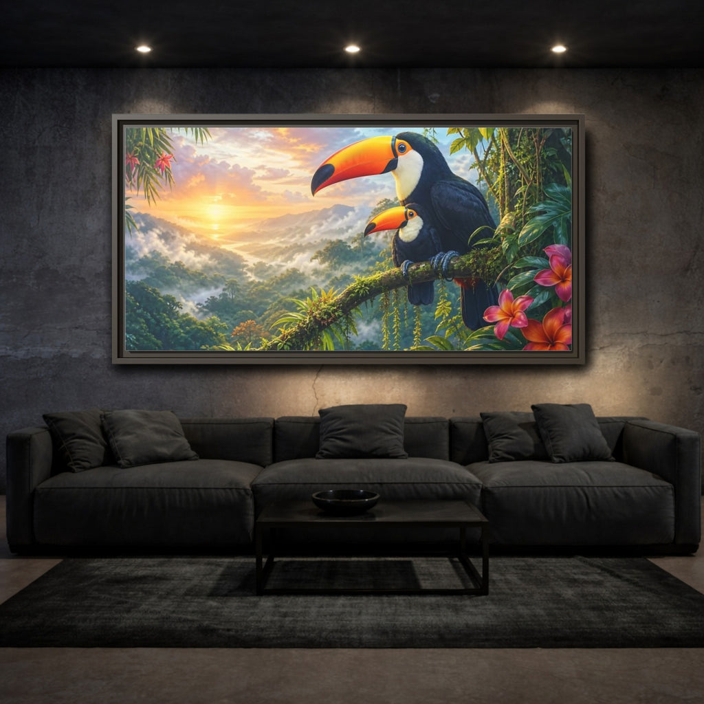 Mockup 3. Nature Toucans Tropical Toucans shown as stretched canvas wall art