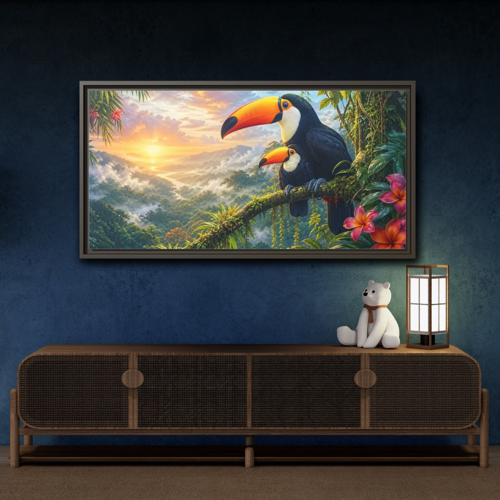 Mockup 4. Nature Toucans Tropical Toucans shown as stretched canvas wall art