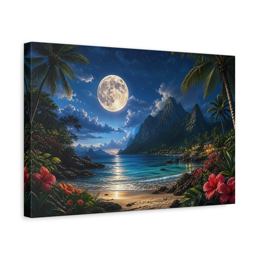 Side Mockup 4. Nature Tropical Beach Moonlit Tropical Beach shown as canvas print