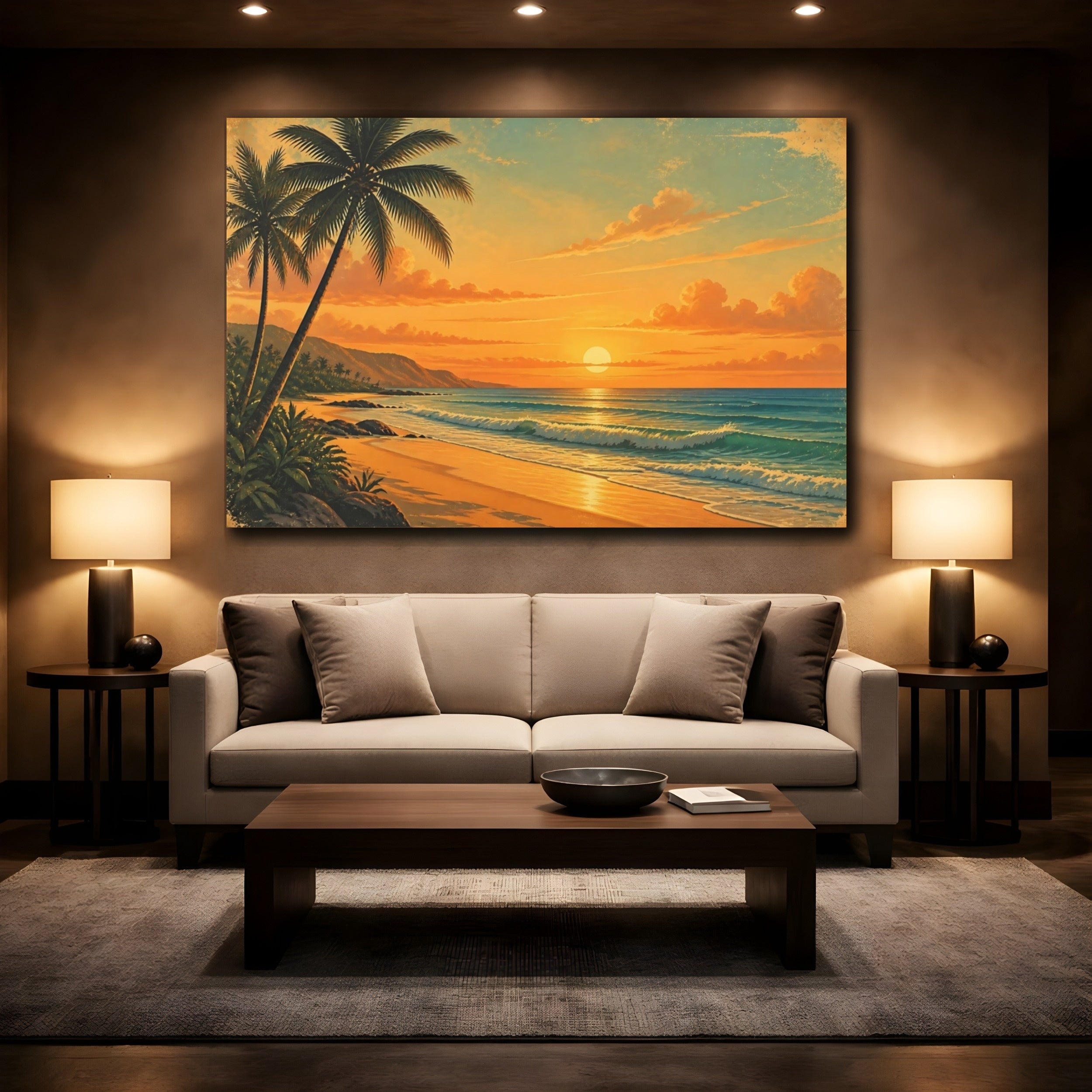 Mockup 2. Nature Tropical Beach Orange Beach Sunset shown as canvas print