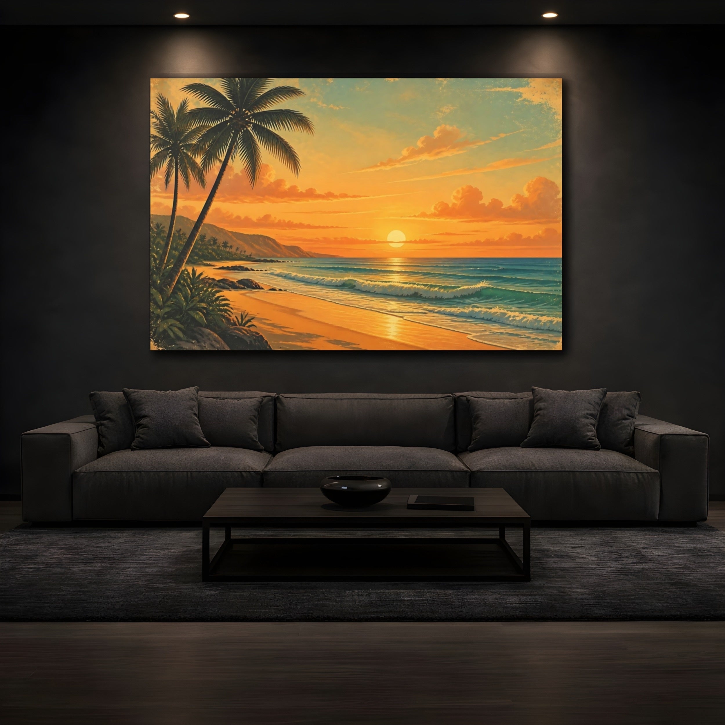 Mockup 3. Nature Tropical Beach Orange Beach Sunset shown as canvas print