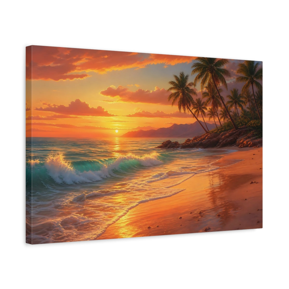 Side Mockup 3. Nature Tropical Beach Orange Sunset shown as canvas print